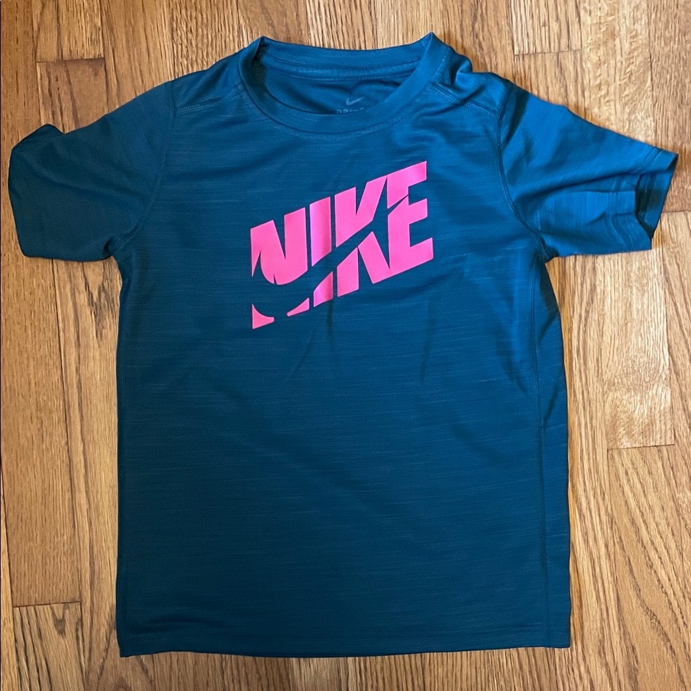 Nike Kids Teal T-Shirt with Pink Logo